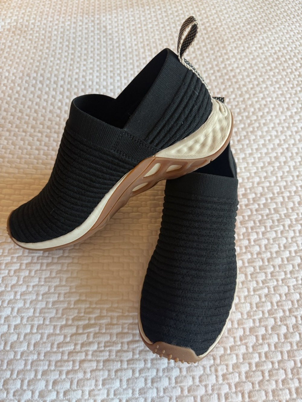 Merrell Black Knit Slip-On Sneakers with Tan Accents